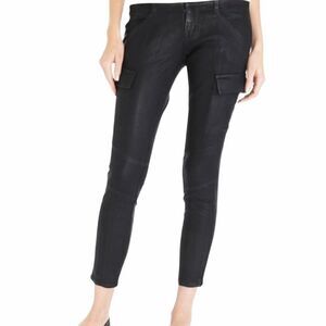 J Brand Black Coated Houlihan Low Rise Cropped Cargo Pants Size 25